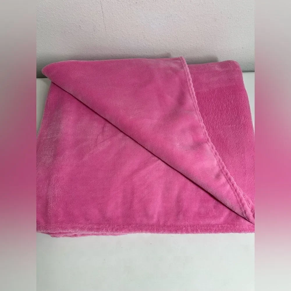 Unbranded Pink Fleece Flannel Throw Blanket Solid Size 90” X 78”